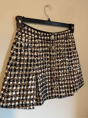NWT Sequined Tweed Mini Skirt - Black, White & Gold Sz.M